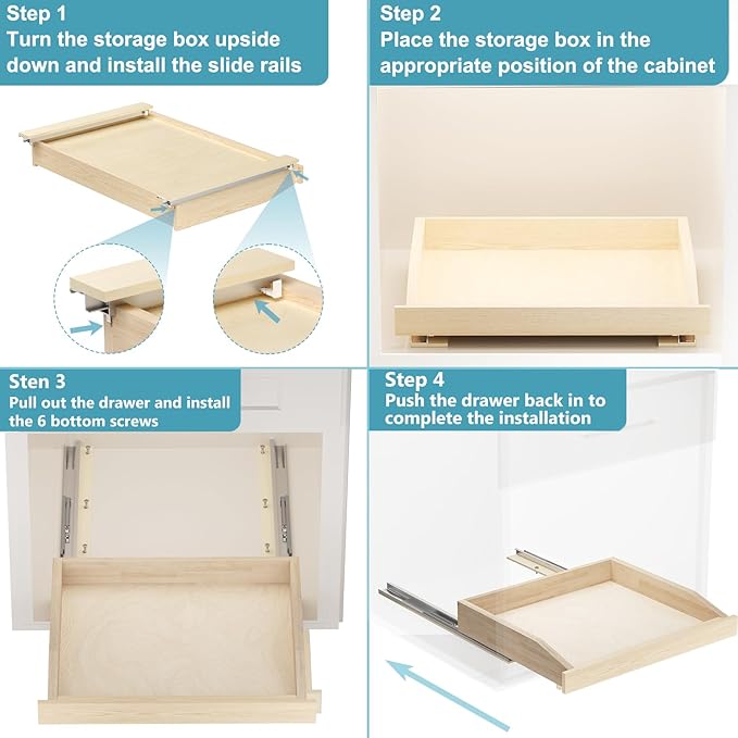 ROOMTEC Pull Out Cabinet Organizer with Soft Close, 19-1/2" W x 21" D, Pull Out Cabinet Drawer for Kitchen cabinets, Pull Out Cabinet Shelf, Finished, Bottom Assembly
