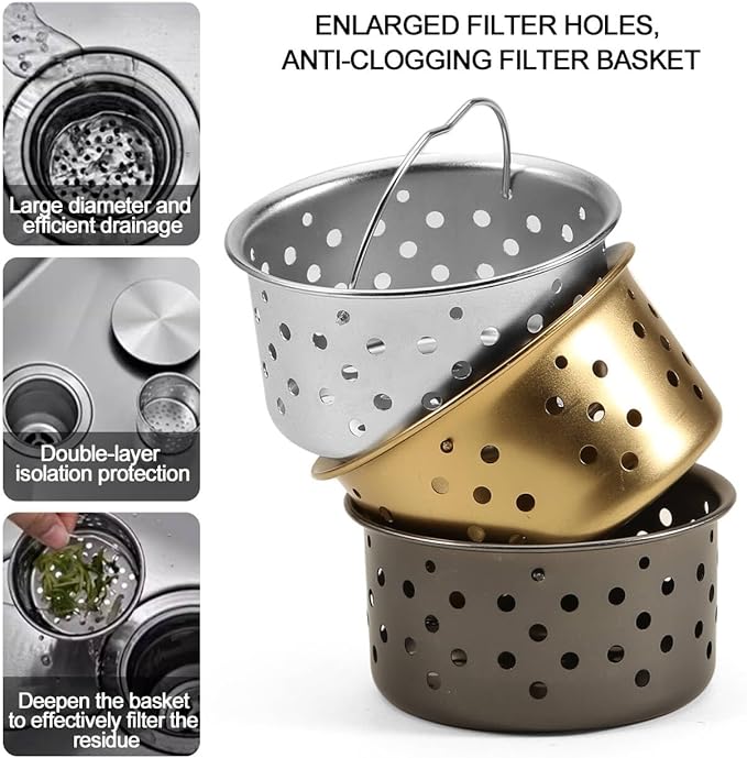 3 1/2" Kitchen Sink Drain Kit Replacement Sink Drain Assembly Removable 304 Stainless Steel Deepen Sink Strainer Basket with Sealing Cover for Kitchen Laundry Room RV(Brushed)