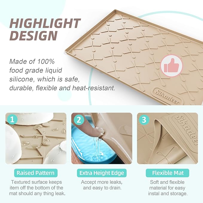 SIKADEER 40" x 19" Under Sink Mat Waterproof, Silicone Mat Kitchen Drawer Shelf and Cabinet Liner, Sink Protector for Kitchen Organizers and Storage, Boot Tray Pet Food Mats