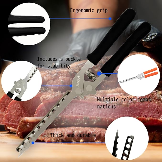Rib Membrane Removal Tool, Thick Stainless Steel Rib Prep Tool Membrane Remover, Effortless BBQ Rib Prep, Pork Rib Skinner, and Meat Preparation, BBQ Set Enthusiasts Master (Orange)
