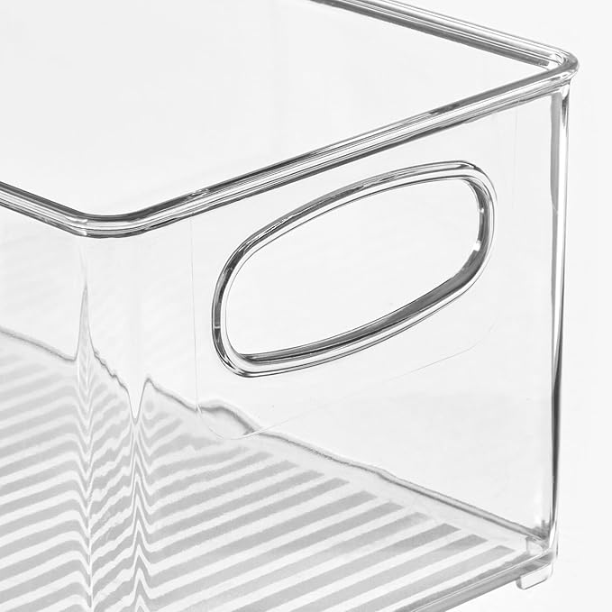 mDesign Plastic Home Closet Organizer - Basket Storage Holder Bin w/ Handles for Bedroom, Bathroom, Cabinet Shelves, Entryway, and Hallway - Holds Sweaters, Purses - Ligne Collection - 8 Pack - Clear