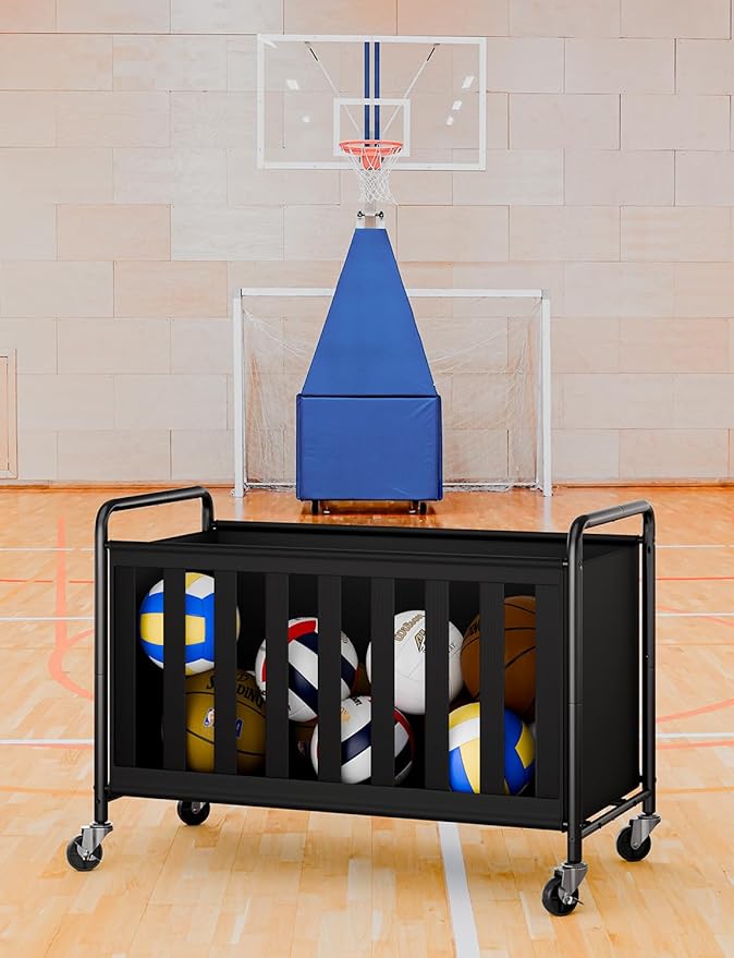 StorageWorks Ball Storage with Wheels, Ball Cart for Garage, Garage Sports Equipment Organizer, Balls Organizer for Basketball, Football, Volleyball