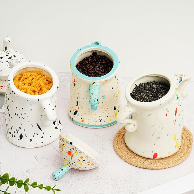 Canister With Attitude,Large Capacity Cute Sassy Storage Canister,Interesting food jars, stylish airtight large ceramic lids, coffee, tea, sugar and spice storage jars with spoons (Black and white)