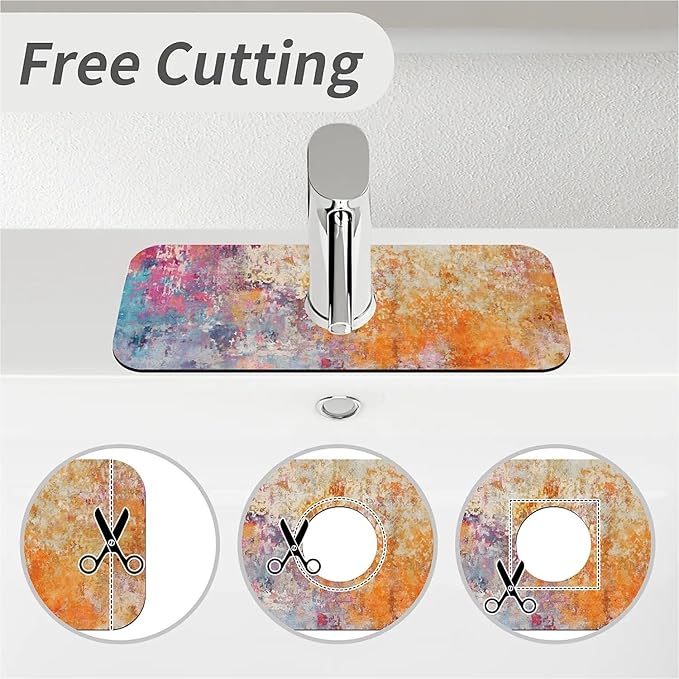 Kitchen Sink Splash Guard，Orange and pink graffiti Faucet Mat Sink Gadgets-Super Absorbent Fast Drying Mat Drip Catcher for Kitchen, Bathroom,Sink Mat, Dish Drying Mat, Bathroom(15" X 5.5" )