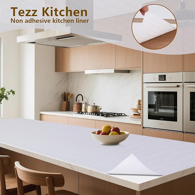 Shelf Liner, 14 Inches x 20 FEET Non-Slip Kitchen Cabinet Liner, Washable Oil-Proof Non-Adhesive Contact Paper for Kitchen Drawer, Cabinet, Shelves, Refrigerator, Storage, Desks, coutertops