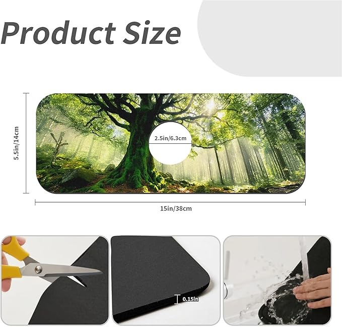 Kitchen Sink Splash Guard，Quiet Forest Faucet Mat Sink Gadgets-Super Absorbent Fast Drying Mat Drip Catcher for Kitchen, Bathroom,Sink Mat, Dish Drying Mat, Bathroom(15" X 5.5" )
