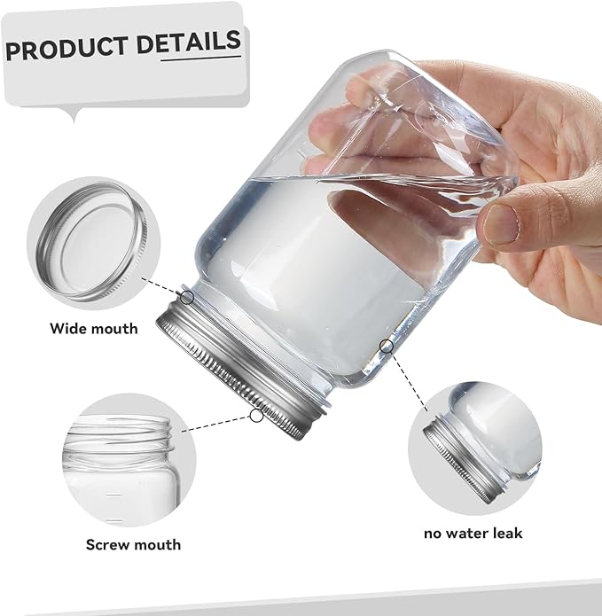 novelinks 16 oz Clear Plastic Jars with Lids, Refillable 16oz Mason Jars with Lids & Storage Containers for Kitchen & Household Use (24 Pack,Silver)