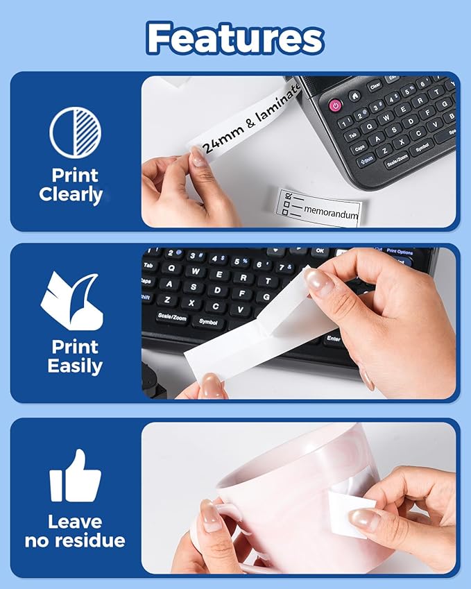 TZe-251 Label Maker Tape 24mm 0.94 Laminated White Compatible with Brother P-Touch Label Tape TZe251 TZ-251 Black on White 1 Inch TZe Tz Tape Work for Brother PT-D600 PT-D610BT PTP700 PTP710BT, 8-Pack