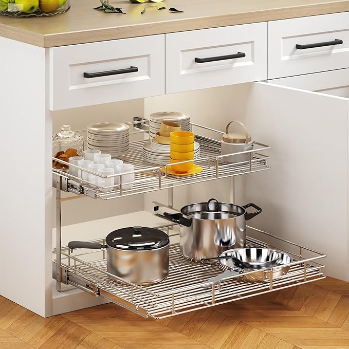 MODCART 2 Tier Individual Pull Out Cabinet Organizer 30" W x 21½" D, Heavy Duty Cabinet Pull Out Shelves, Slide Out Drawers Organization for Kitchen Cabinets Bathroom