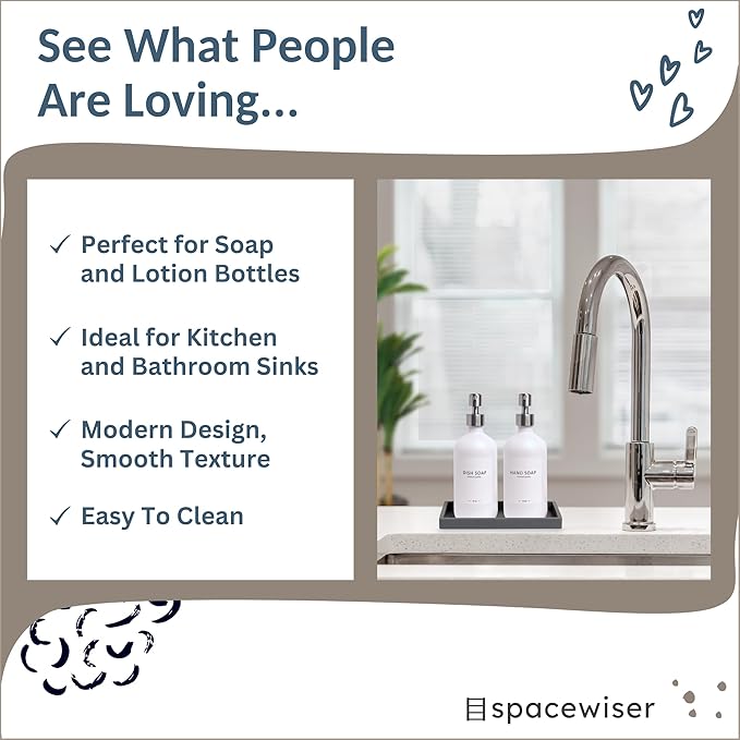 Spacewiser Countertop and Vanity Tray - 2 PC Small 7.7" Silicone Bathroom Trays, Kitchen Soap Tray, Dish Sponge Soap Holder Kitchen Sink Organizer Caddy, Bathroom Counter Trays for Lotion Dispenser
