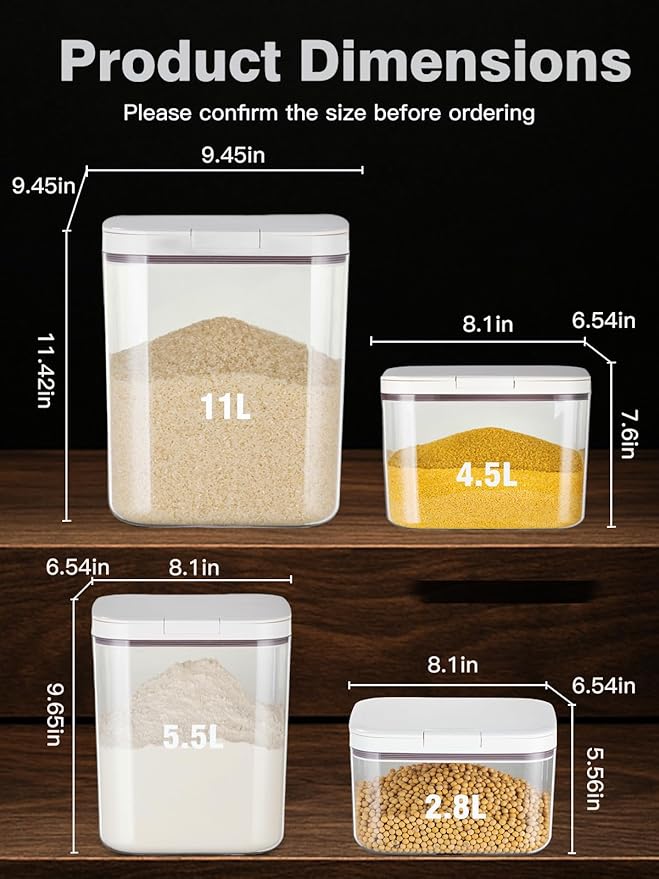 LivLab Mker Rice Dispenser 10Lbs - Flour Brown Sugar Container With One-Press Lid | Bpa-Free Clear Pet Airtight Food Container With Scoop| Stackable Cereal Storage Keeper 8x6.5x9.6in 5.5L/5.8Qt