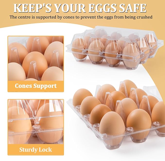 60 Pack Plastic Egg Cartons 12 Count, Clear One Dozen Egg Cartons Cheap Bulk for Chicken Egg, Reusable Egg Carton Egg Container for Home, Chicken Farm, Commercial Business Market Display