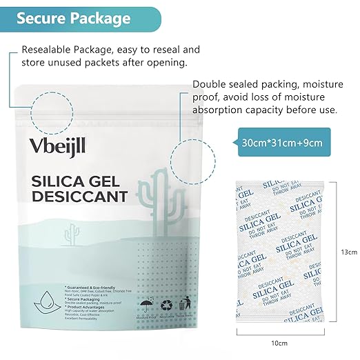 100 Gram (10 Pack) Color-Indicating Silica Gel Packets, Premium Food Grade Desiccant - Rechargeable Moisture Absorbers for Food Storage, Electronics, 3D Filament & Safes