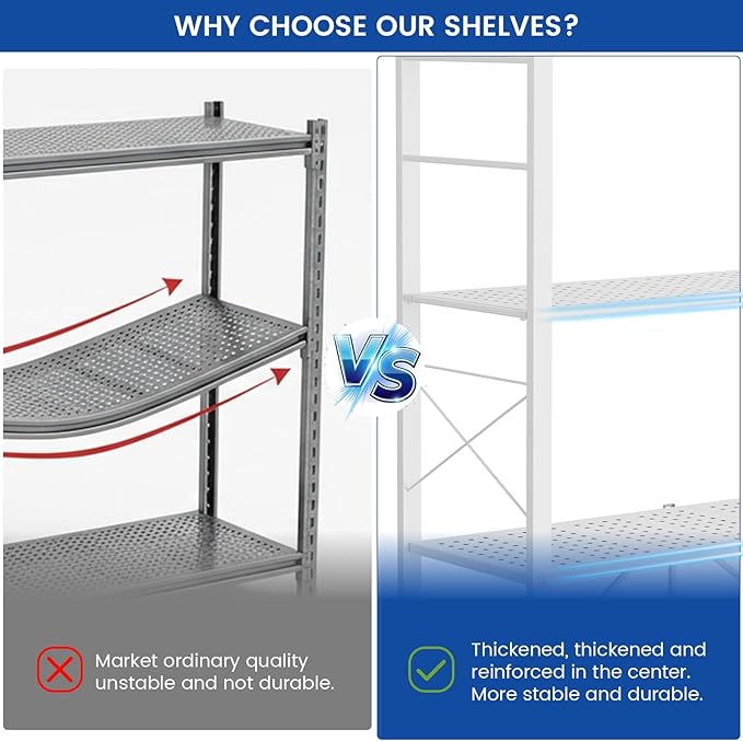 ALANNG 40" W Foldable 5-Tier Storage Shelves with Wheels, Adjustable & Removable Metal Rack, Heavy Duty Rolling Organizer for Kitchen, Garage, Closet, Pantry, and Office (White,3 Pack)
