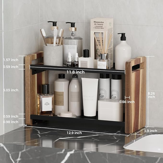 UJQSUN Bathroom Counter Organizer,Bathroom Counter Shelf,Bathroom Organizers,Under Sink Organizer,Cologne Organizer For Men,Cologne Cabinet,Spice Rack Organizer for Cabinet,Gifts(Brown 2 Tier)