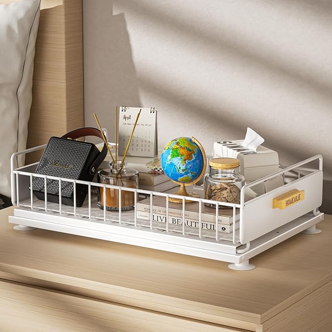 HOMEAILIE Under Sink Organizer, Single Tier Metal Pull Out Sliding Drawer Shelf for Kitchen Bathroom Cabinet Storage, Sturdy Rack – White