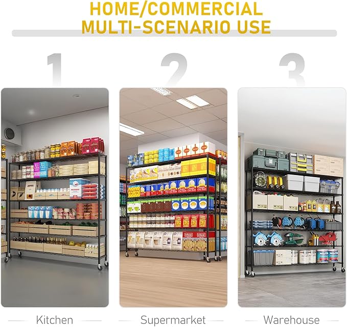 Karl home 6-Tier Metal Storage Shelves, Adjustable Wire Shelving Unit with Wheels & Leveling Feet, Heavy Duty Garage Shelving, Pantry & Kitchen Display Shelf Organizer, Home Storage Rack