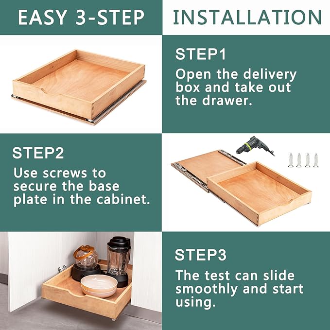 SITOO Fully Assembled Pull Out Cabinet Drawer, Wood Pull Out Cabinet Organizer, Soft Close Slide Out Pull Out Drawers for Kitchen Cabinets, Fast and Easy DIY Installation, 21”W x 21”D