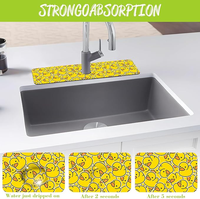 Sink Splash Guard Faucet Mat Rubber Ducky Absorbent Fast Drying Mat Sink Gadgets Splash Guard Behind Faucet Drip Catcher for Kitchen Bathroom 23.5"X5.5"