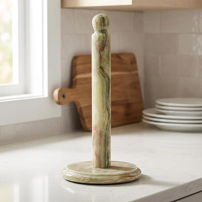 RADICALn Marble Paper Towel Holder Countertop 12.5" Inch Green Onyx Handmade Toilet Paper Towels Stand for Bathroom Counter, Hand Papertowel Holders for Home and Kitchen Décor