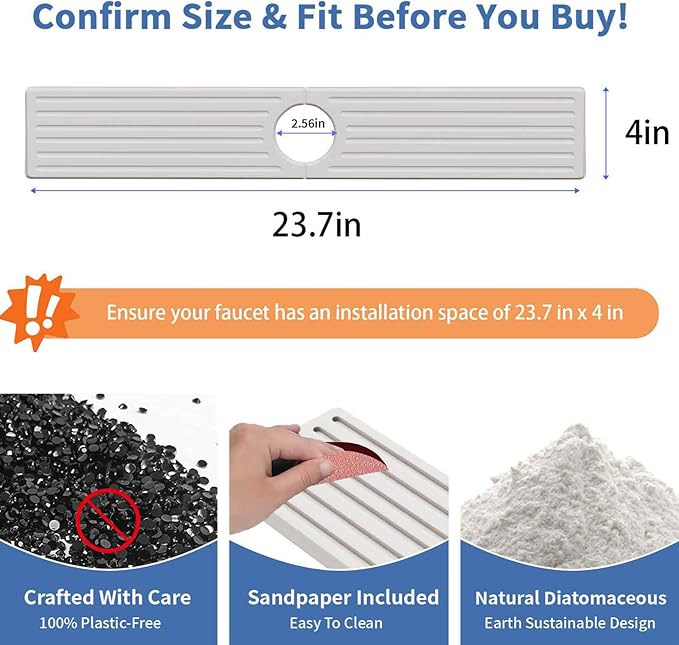 Kitchen Faucet Mat, Diatomite Sink Faucet Mat Splash Guard for Kitchen, Water Absorbing Stone Tray for Sink, Quick Drying Faucet Mat for Kitchen Sink, Absorbent Stone Drying Tray for Bathroom Counter