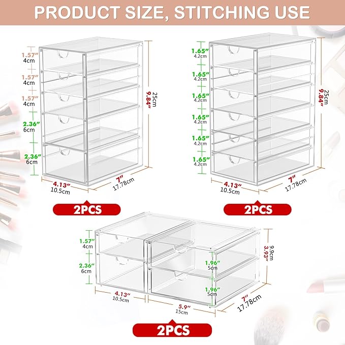 caktraie Makeup Organizer Storage with 30 Drawers, 6 Pcs Desktop Office Supplies, Desk Organizers, Clear Accessories, Dustproof Drawer and for Make Up, Jewelry, Pen, Stationary