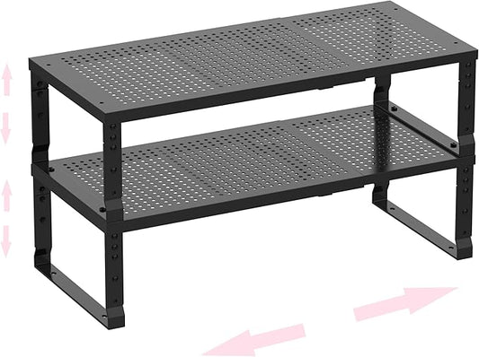 Asiingkel Metal Stackable Expandable Storage Shelf - Multi-Functional Home Storage Shelf, Suitable for Kitchen, Cabinet，Bathroom, Office, Garage, etc.（2PACKS/Black/Large