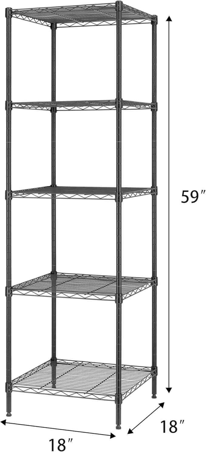 Finnhomy Heavy Duty 5 Tier Wire Shelving Unit, 18x18x59-inches 5 Shelves Storage Rack, Metal Shelving with Thicken Steel Tube, NSF Certified, Black