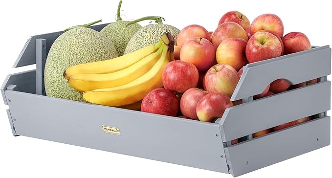HABAU Potato Onion Storage Bin - Wood Stackable Produce Basket with Handles - Fruit and Vegetable Storage for Kitchen and Pantry Counter Organization - 1 Pack