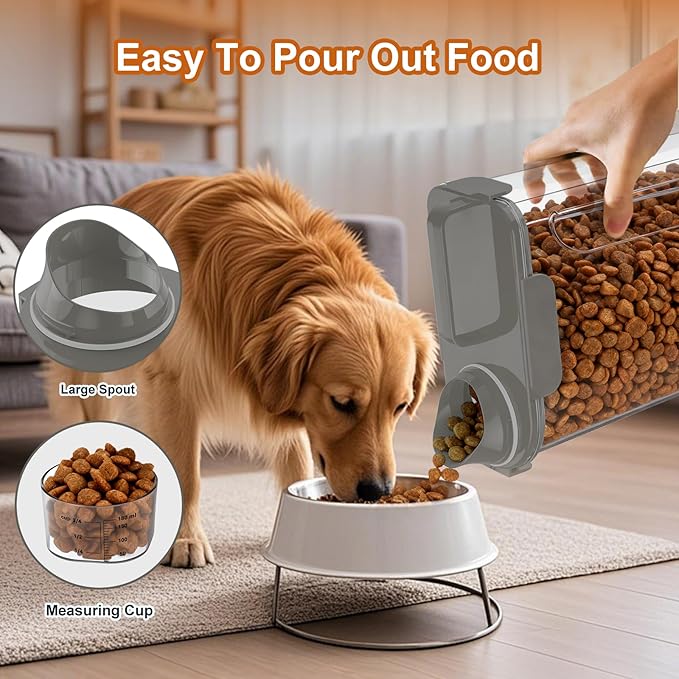 Dog Cat Food Storage Container, 5-7Lbs Pet Food Containers, Airtight Cat Food Container with Portable Handle & Measuring Cup, Small Animal Dry Food Dispenser for Dogs, Cats and Birds Grey