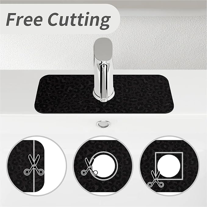 Kitchen Sink Splash Guard，Black leopard print Faucet Mat Sink Gadgets-Super Absorbent Fast Drying Mat Drip Catcher for Kitchen, Bathroom,Sink Mat, Dish Drying Mat, Bathroom(15" X 5.5" )