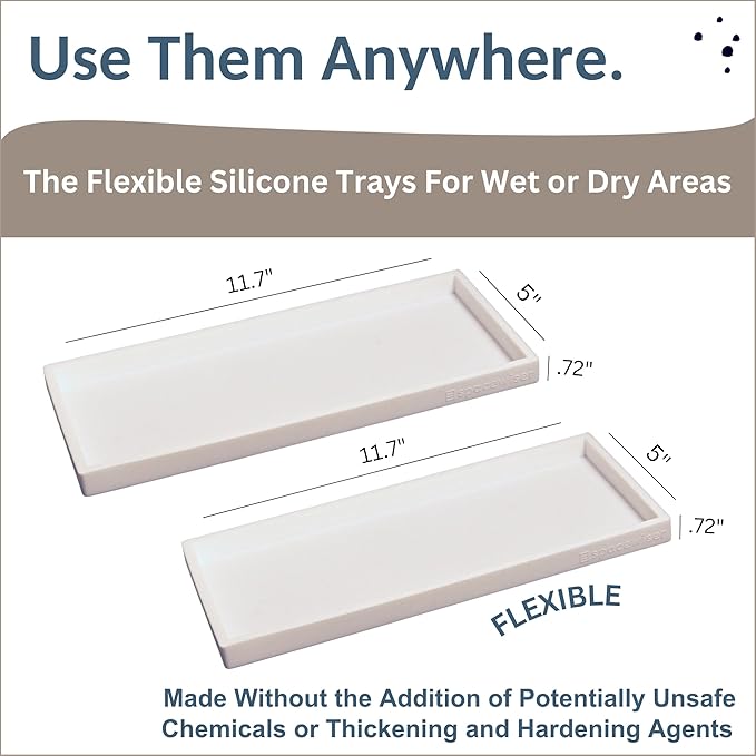 Spacewiser Countertop and Vanity Tray - 2 PC Large 11.7" Silicone Bathroom Trays, Counter Organizer, Dish Soap Sponge Holder Kitchen Sink Tray Organizer, Sink Caddy Toothbrush Key Kitchen Soap Trays