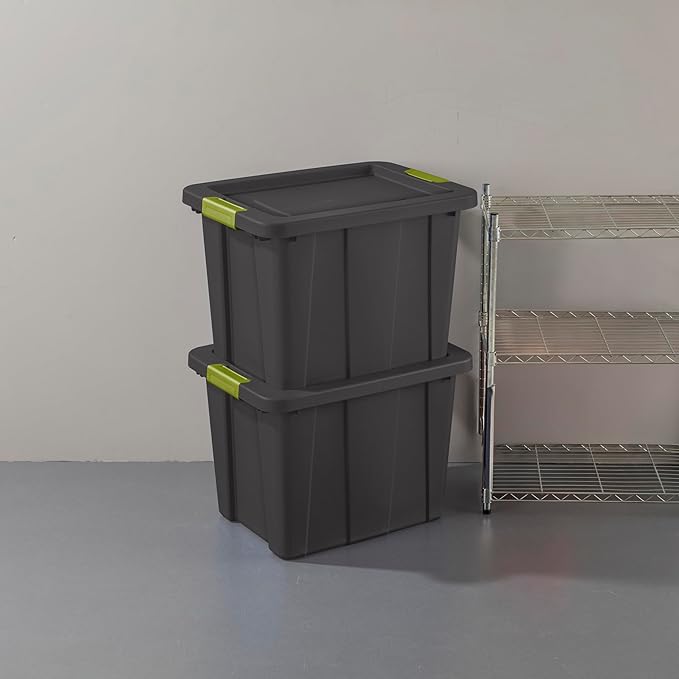 Sterilite 6-Pack Multipurpose Storage Bins with Latching Lids, Heavy Duty Tote Bins, 18 Gallon, Flat Gray – Stackable Plastic Storage Container Tubs
