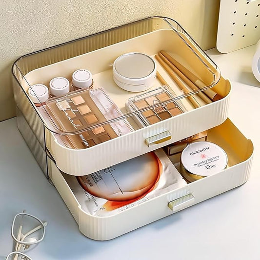 Decorcode 2 Pack Stackable Makeup Organizer with Drawers, Bathroom Storage for Eyeshadow Palettes, Cosmetics, and Beauty Supplies. Ideal for Vanity Counter, Cabinet, Entryway Table, Desk
