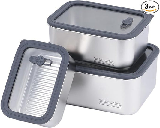 Stainless Steel Food Storage Containers-3Pcs Leakproof, Airtight Stainless-Steel Bowls with Lids, Freezer/Dishwasher/Microwave Safe Containers, Durable & Stackable Stainless Steel Containers with Lids