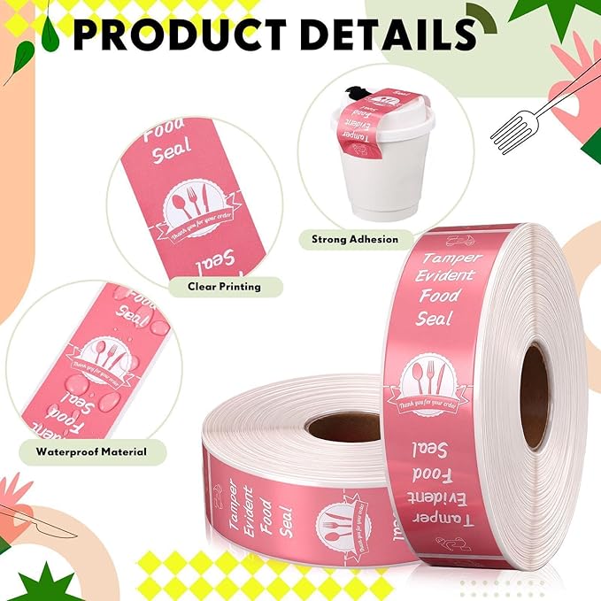 1000 Pieces Tamper Proof Stickers Safety Stickers for Food Delivery 1.5 x 6 Inches Tamper Seal Proof Tape Safe Labels Sealed for Freshness Drink Food Container Pizza Boxes(Pink)