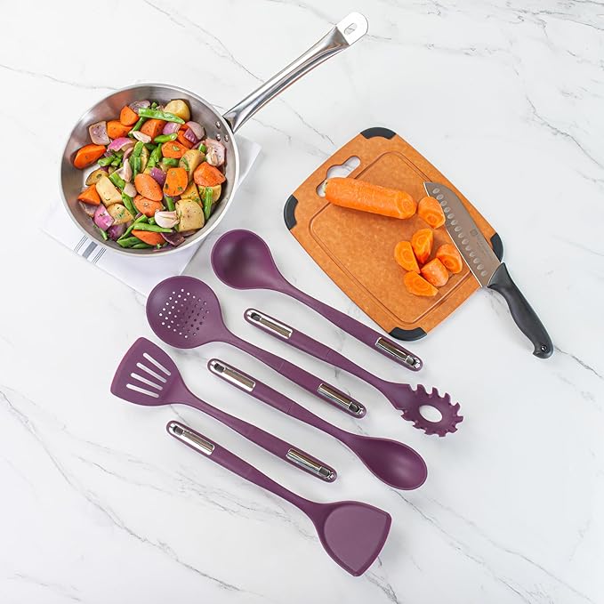 Met Lux Kitchen Utensil Sets, 10 Silicone Utensil Sets - 6 Pieces Per Set, High-Heat Tolerance, Purple Silicone Kitchen Utensils, For No-Stick Cookware - Restaurantware
