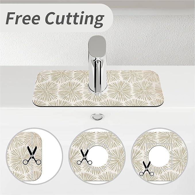 Kitchen Sink Splash Guard，Sunburst shapes Faucet Mat Sink Gadgets-Super Absorbent Fast Drying Mat Drip Catcher for Kitchen, Bathroom,Sink Mat, Dish Drying Mat, Bathroom(15" X 5.5" )