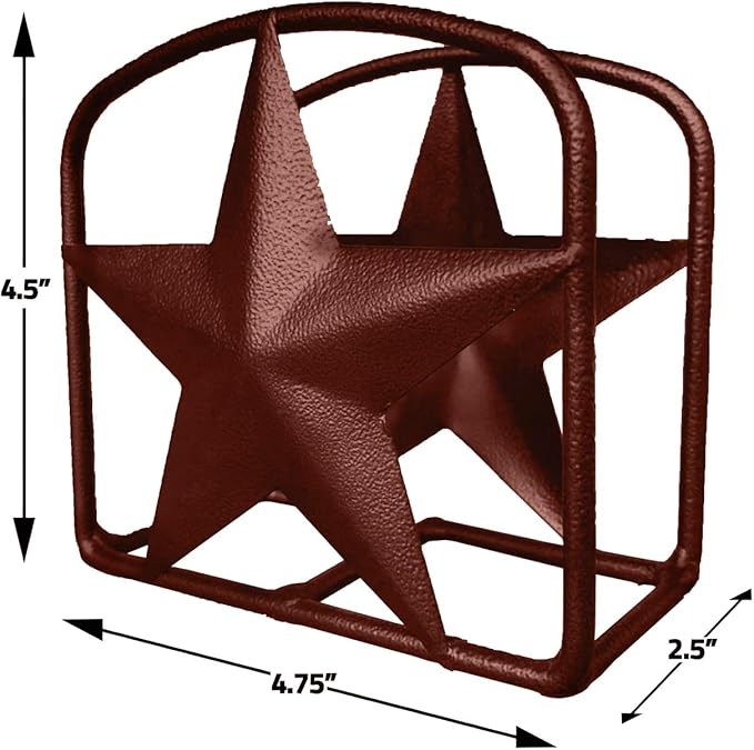 Brown Rustic Texas Star Paper Towel Holder, Napkin Holder, Salt and Pepper Shakers Holder, Country Farmhouse Iron Kitchen Counter Accessory Set Holders (Napkin Holder)