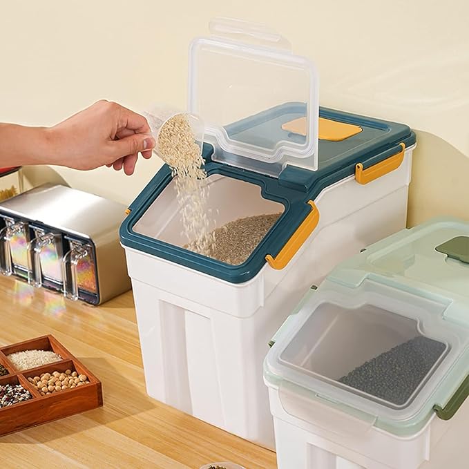 50 lbs Flour Storage Container, 2 Pack Rice Storage Container with Measuring Cup & Scoop, Pet Food Storage Container Dog Cat Food Bin, Green