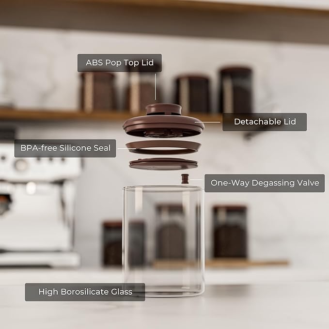 Clear Glass Coffee Canister 11OZ with CO₂ Valve - Airtight Container for Freshness, Storage for Coffee Beans, Grounds, Tea, Cereal & Dry Food, Kitchen Countertop Jar
