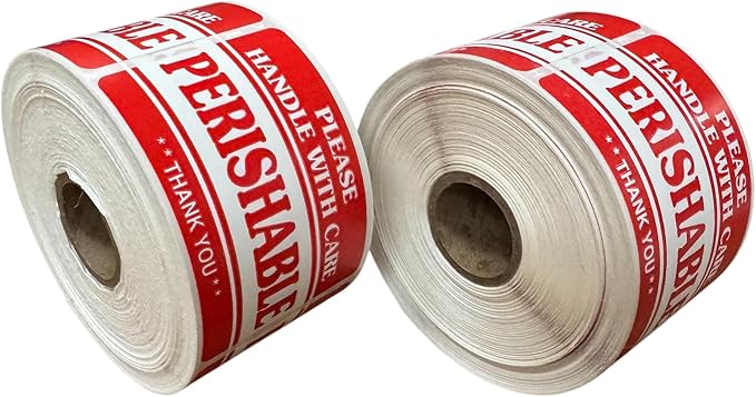 2x3 Perishable Handle with Care Thank You Labels Food Packaging Shipping Adhesive Stickers (2) Rolls of 500 EA, 1000 Labels Total