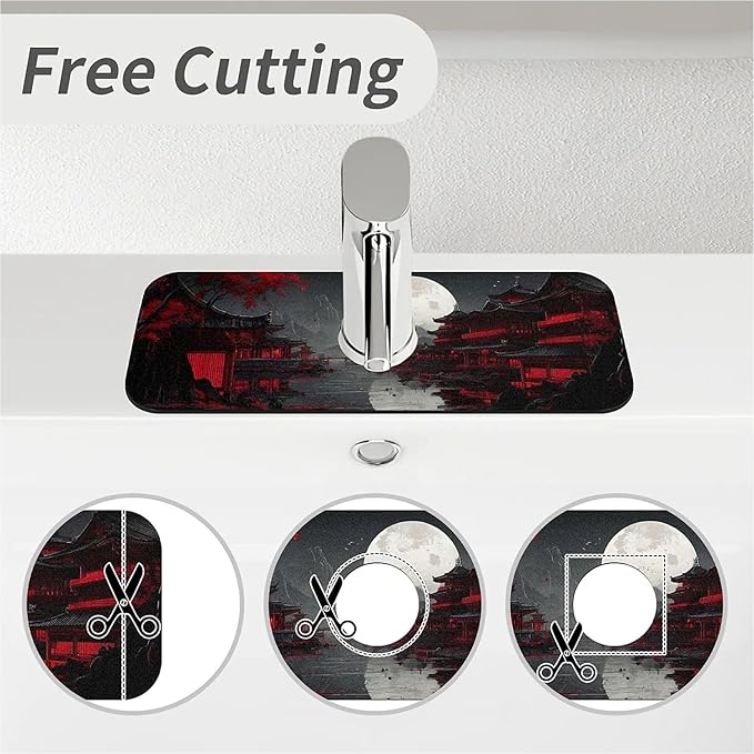 Kitchen Sink Splash Guard，Dark landscape with red Faucet Mat Sink Gadgets-Super Absorbent Fast Drying Mat Drip Catcher for Kitchen, Bathroom,Sink Mat, Dish Drying Mat, Bathroom(15" X 5.5" )
