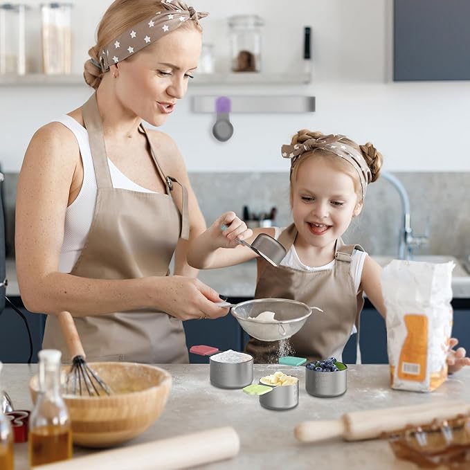 Minteem Magnetic Measuring Cups, 7 Stainless Steel Nesting Measuring Cup Set for Measuring Dry or Liquid Ingredients
