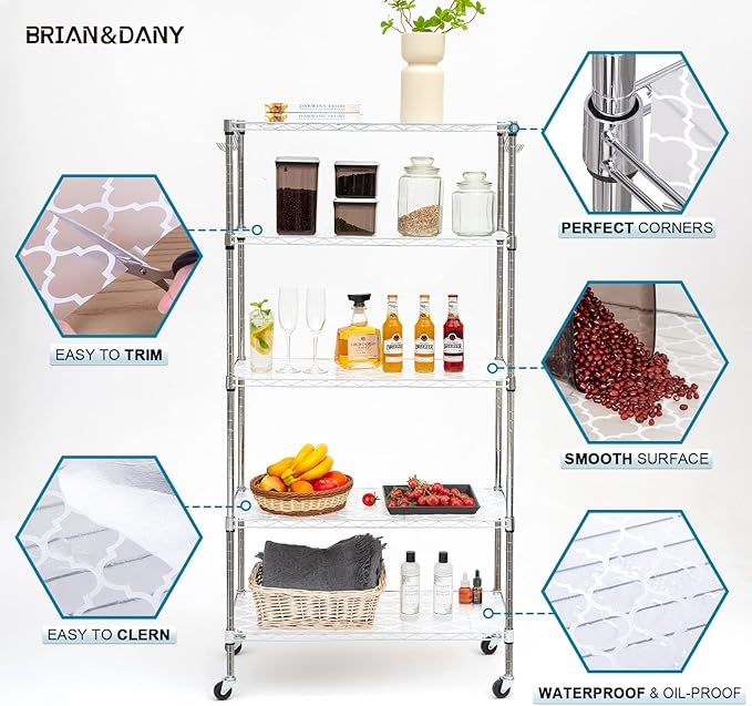 BRIAN & DANY Wire Shelf Liner 18" X 36", Heavy Duty Shelf Liners for Wire Shelving, Waterproof Protector Mats, Set of 5, Quatrefoil Grey