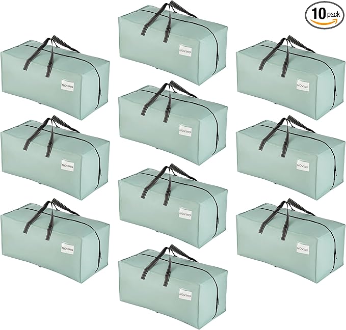 VENO 10 Pack Heavy Duty Moving Bags with Backpack Straps, Zippers & Handles, Extra Large Packing Bags for College Dorm Essentials, Moving Supplies Alternative to Cardboard Moving Boxes