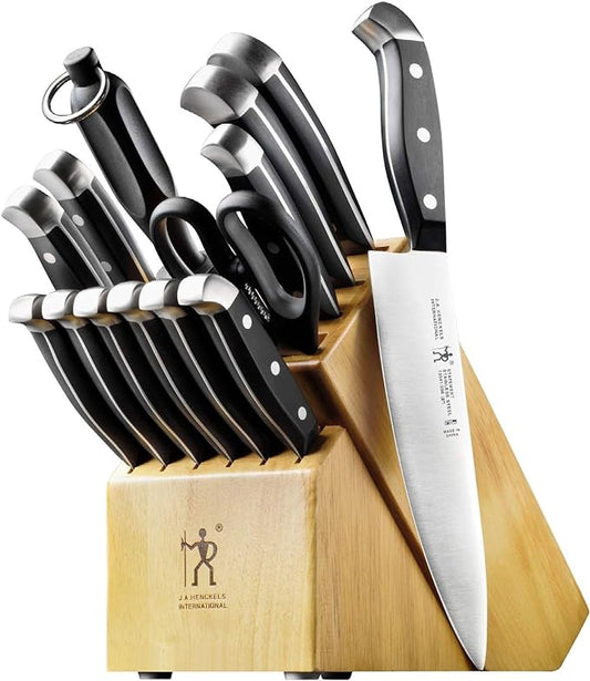 HENCKELS Statement Premium Quality 15-Piece Set with Block, Natural, Razor-Sharp, German Engineered Informed by 100+ Years of Mastery, Lightweight and Strong, Dishwasher Safe