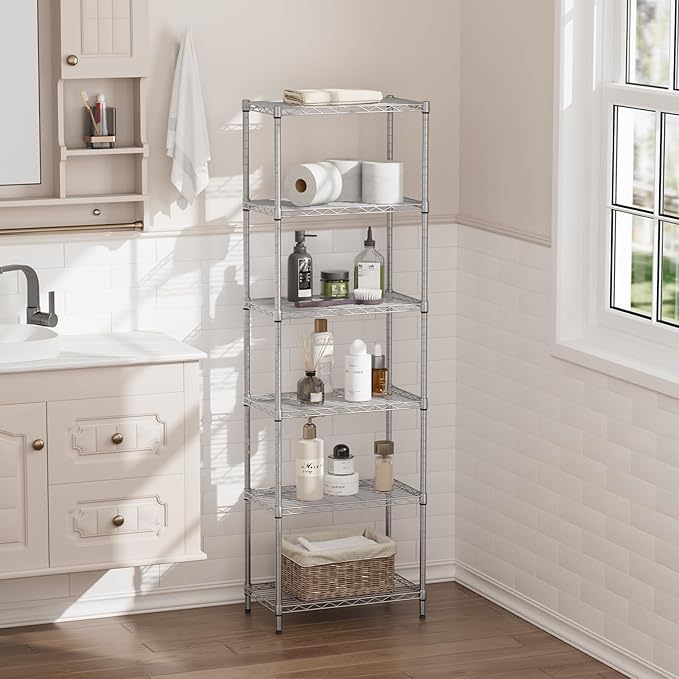 SINGAYE 6 Shelf Wire Shelving Unit Adjustable Metal Shelves Standing Bathroom Organizers and Storage Wire Closet Metal Pantry Kitchen 12" DX22 W 69.5" H Gray