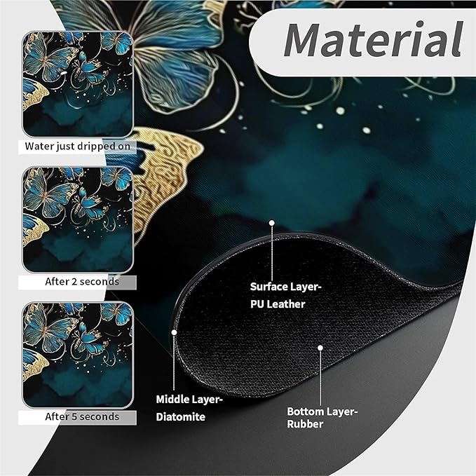 Kitchen Sink Splash Guard，Beautiful blue butterfly Faucet Mat Sink Gadgets-Super Absorbent Fast Drying Mat Drip Catcher for Kitchen, Bathroom,Sink Mat, Dish Drying Mat, Bathroom(15" X 5.5" )