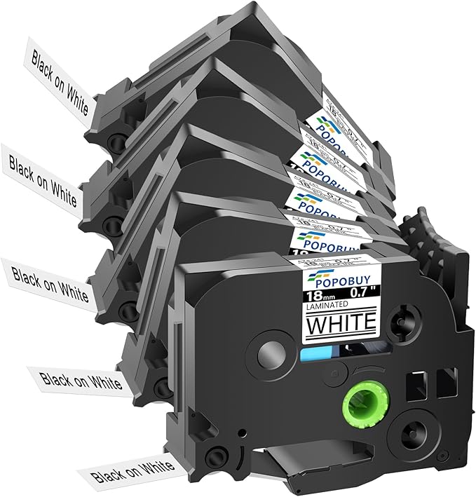 18mm 0.7 Laminated White Tape Compatible for Brother P-Touch TZ241 TZ-241 TZe-241 TZe241 3/4'' Black on White Label Tape for PTD410 PT-D400 PT-D610BT PTD600 Label Maker, 5 Pack